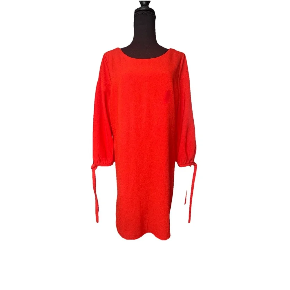 Skies are‎ Blue Dress Ruffle Open Long Sleeve Round Neck Bright Orange Size L